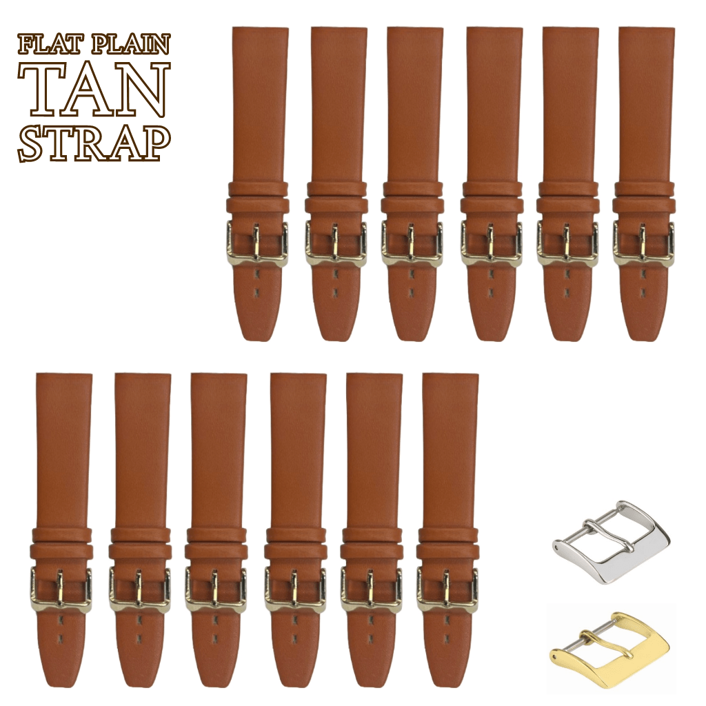 12PCS TAN BROWN Leather Flat Plain Unstitched Watch Band Sizes 18MM - 24MM - Universal Jewelers & Watch Tools Inc.