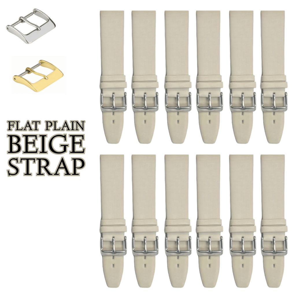 12PCS BEIGE Leather Flat Plain Unstitched Watch Band Sizes 18MM - 22MM - Universal Jewelers & Watch Tools Inc.