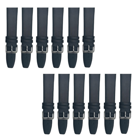 12PCS Black Leather Flat Plain Unstitched Watch Band Sizes 8MM - 26MM - Universal Jewelers & Watch Tools Inc.