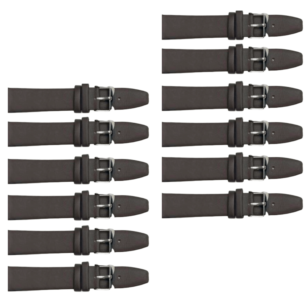 12PCS Dark Brown Leather Flat Plain Unstitched Watch Band Sizes 8MM - 26MM - Universal Jewelers & Watch Tools Inc.