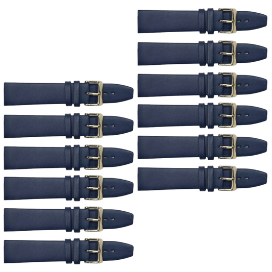12PCS Dark Blue Leather Flat Plain Unstitched Watch Band Sizes 18MM - 24MM - Universal Jewelers & Watch Tools Inc.