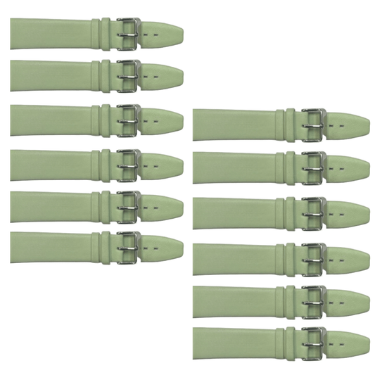 12PCS Light Green Leather Flat Plain Unstitched Watch Band Sizes 18MM - 20MM - Universal Jewelers & Watch Tools Inc.