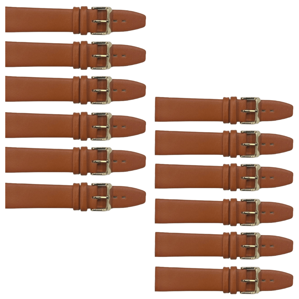 12PCS TAN BROWN Leather Flat Plain Unstitched Watch Band Sizes 18MM - 24MM - Universal Jewelers & Watch Tools Inc.