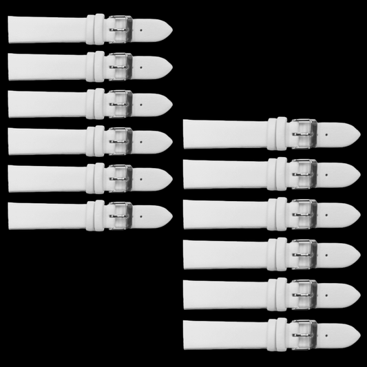 12PCS White Leather Flat Plain Unstitched Watch Band Sizes 12MM - 26MM - Universal Jewelers & Watch Tools Inc.