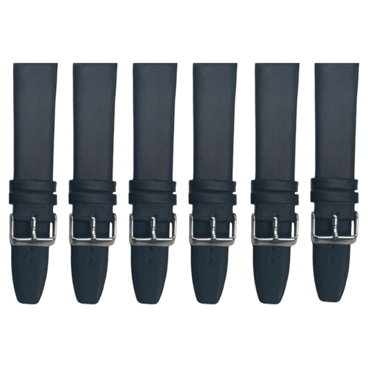 6PCS Black Leather Flat Plain Unstitched Watch Band Sizes 8MM - 26MM - Universal Jewelers & Watch Tools Inc.