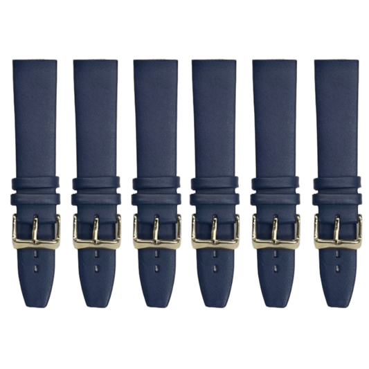 6PCS Dark Blue Leather Flat Plain Unstitched Watch Band Sizes 18MM - 24MM - Universal Jewelers & Watch Tools Inc.