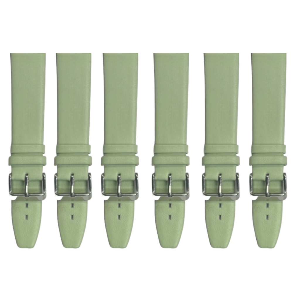 6PCS Light Green Leather Flat Plain Unstitched Watch Band Sizes 18MM - 20MM - Universal Jewelers & Watch Tools Inc.