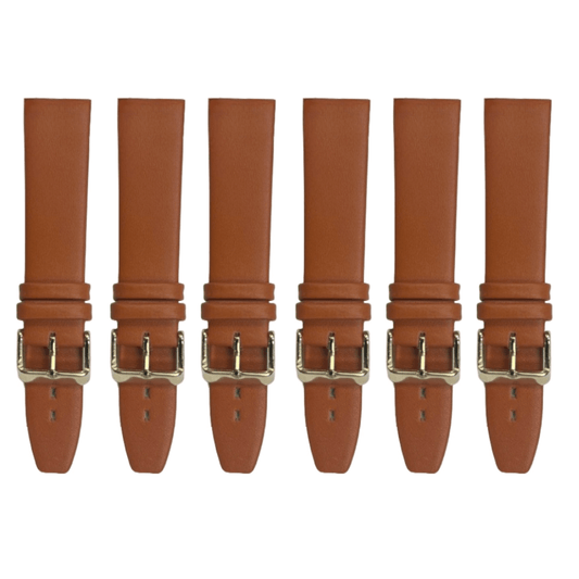6PCS TAN BROWN Leather Flat Plain Unstitched Watch Band Sizes 18MM - 24MM - Universal Jewelers & Watch Tools Inc.