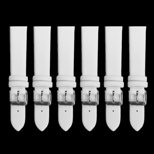 6PCS White Leather Flat Plain Unstitched Watch Band Sizes 12MM - 26MM - Universal Jewelers & Watch Tools Inc.