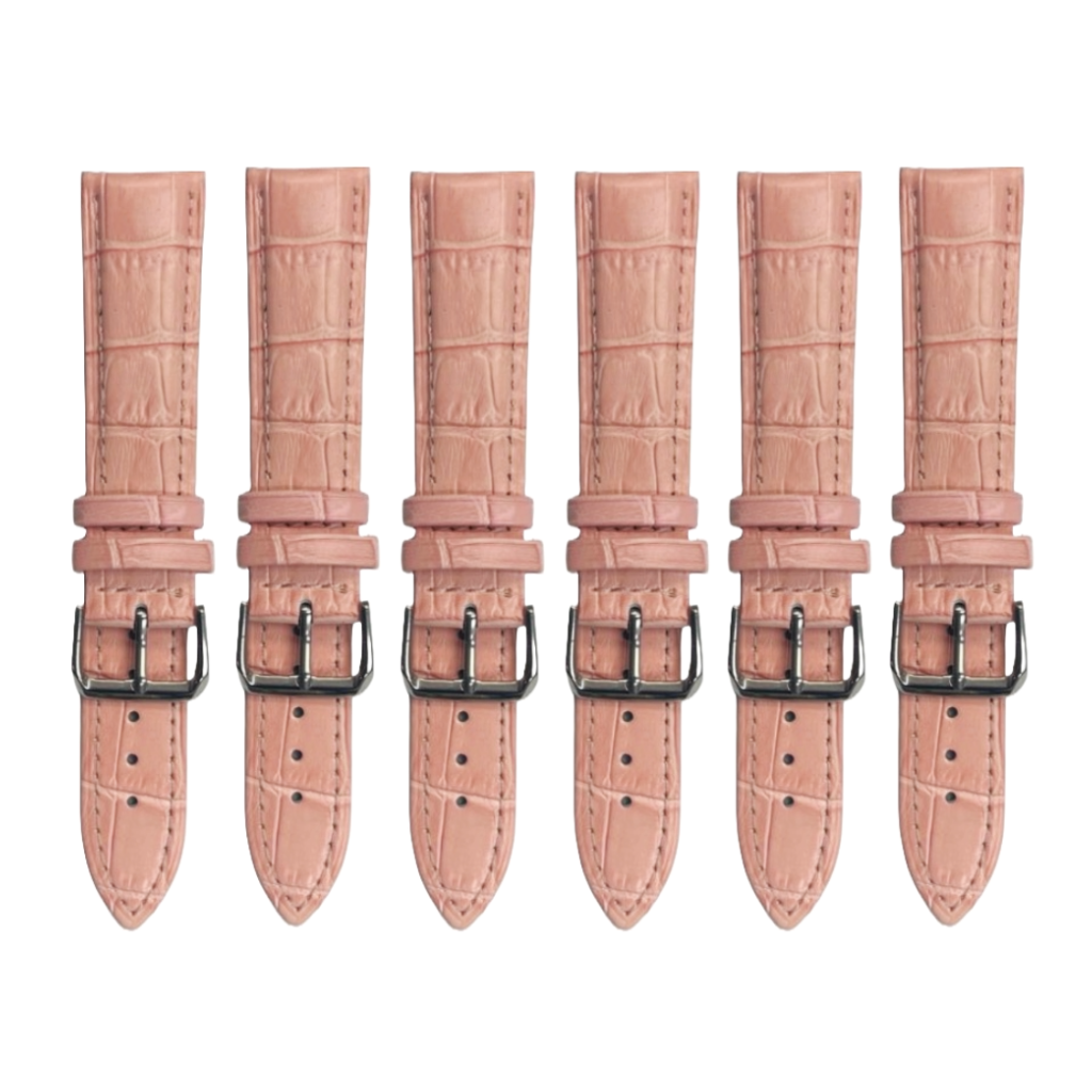 6PCS Alligator Grain LIGHT PINK Leather Watch Band (20MM-24MM) Padded & Stitched