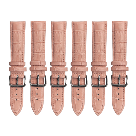 6PCS Alligator Grain LIGHT PINK Leather Watch Band (20MM - 24MM) Padded & Stitched - Universal Jewelers & Watch Tools Inc.