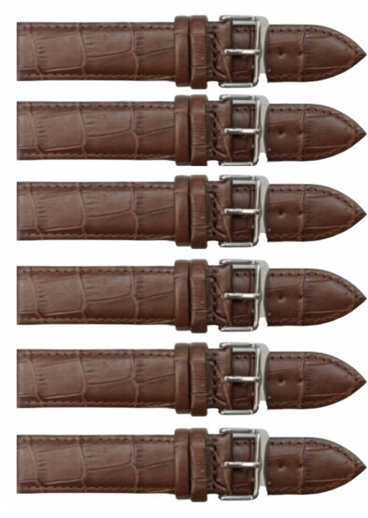 6PCS Alligator Grain LIGHT BROWN Leather Watch Band (12MM - 30MM + XXL Sizes) Padded w/Brown Stitches - Universal Jewelers & Watch Tools Inc.