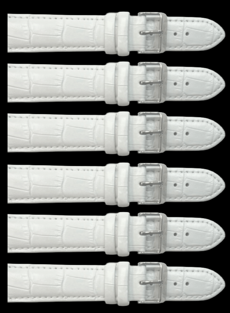 6PCS Alligator Grain WHITE Leather Watch Band (12MM - 30MM + XXL Sizes) Padded & Stitched - Universal Jewelers & Watch Tools Inc.