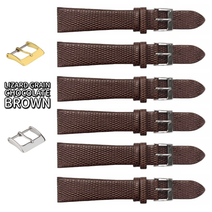 6PCS Lizard Grain Flat CHOCOLATE BROWN Unstitched Genuine Leather Watch Band Size (12MM - 24MM) - Universal Jewelers & Watch Tools Inc.