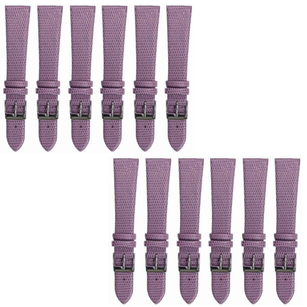 12PCS Lizard Grain Flat PURPLE Unstitched Genuine Leather Watch Band Size (12MM - 24MM) - Universal Jewelers & Watch Tools Inc.