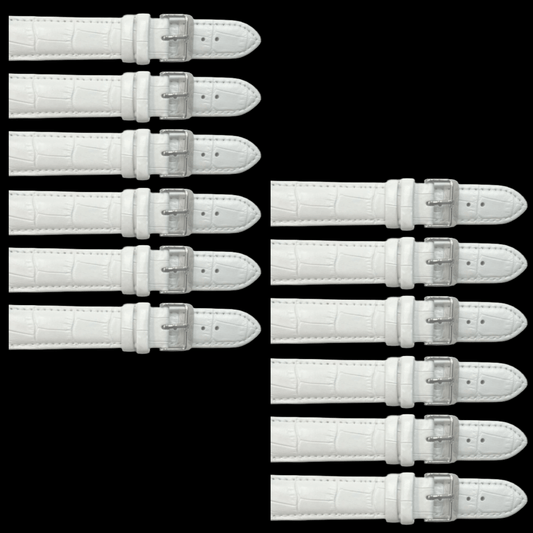 12PCS Alligator Grain WHITE Leather Watch Band (12MM - 30MM + XXL Sizes) Padded & Stitched - Universal Jewelers & Watch Tools Inc.