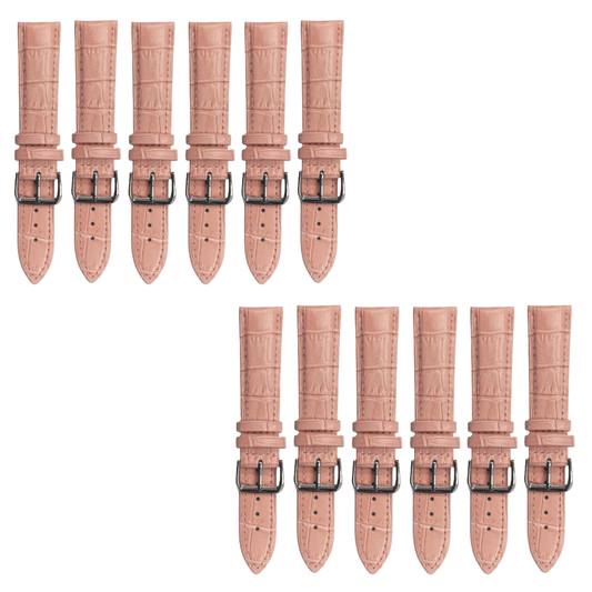 12PCS Alligator Grain LIGHT PINK Leather Watch Band (20MM - 24MM) Padded & Stitched - Universal Jewelers & Watch Tools Inc.