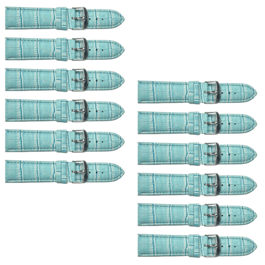 12PCS Alligator Grain Sky Blue Leather Watch Band 22MM Padded & Stitched - Universal Jewelers & Watch Tools Inc.