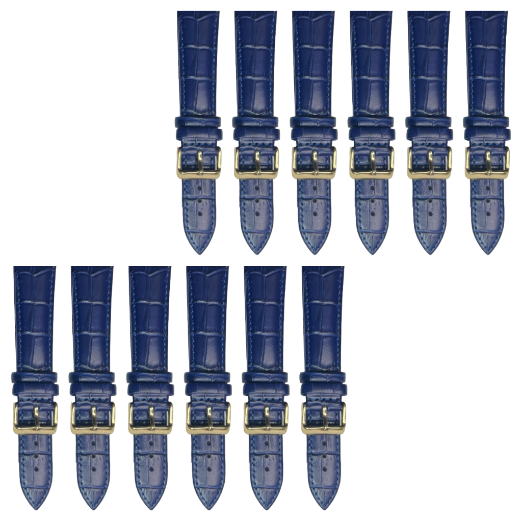 12PCS Alligator Grain Indigo Blue Leather Watch Band (20MMXXL & 22MM) Padded & Stitched