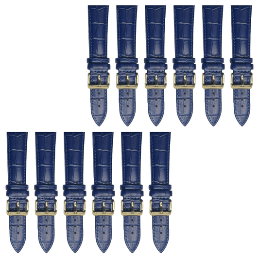 12PCS Alligator Grain Indigo Blue Leather Watch Band (20MMXXL & 22MM) Padded & Stitched - Universal Jewelers & Watch Tools Inc.