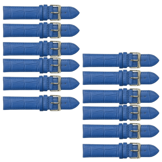 12PCS Alligator Grain DEMIN Blue Leather Watch Band (18MM & 20MM) Padded & Stitched - Universal Jewelers & Watch Tools Inc.