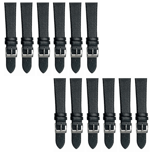 12PCS Lizard Grain Flat Black Unstitched Genuine Leather Watch Band Size (12MM - 24MM) - Universal Jewelers & Watch Tools Inc.