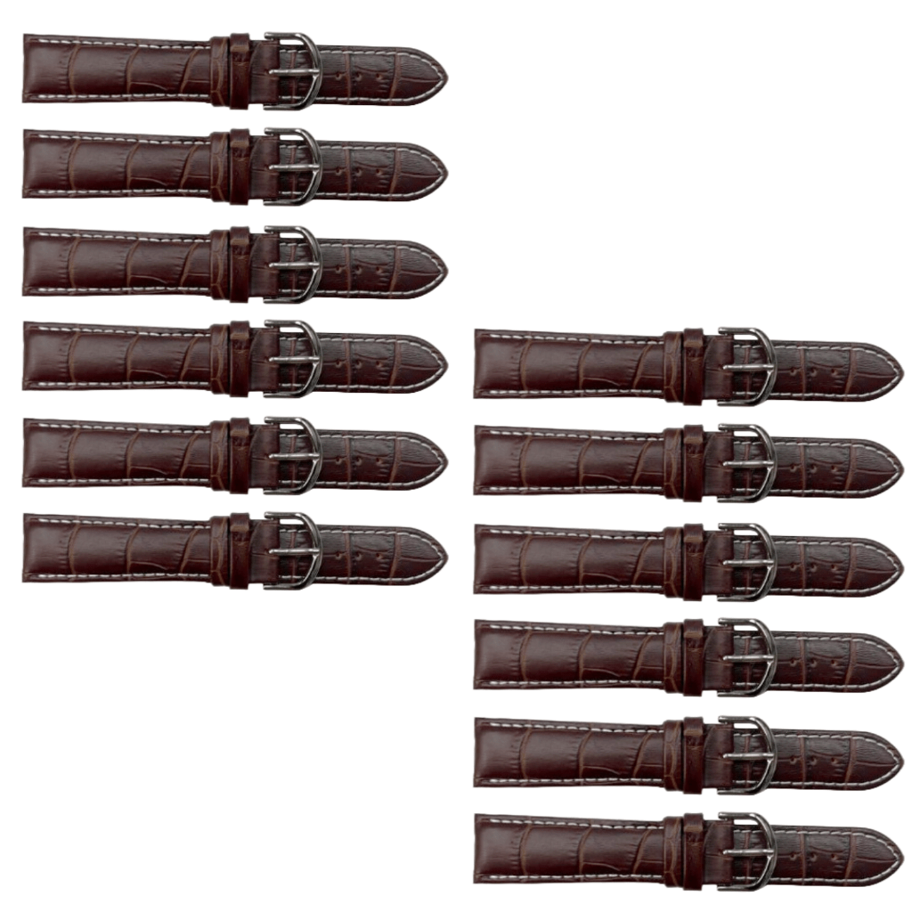 12PCS Alligator Grain Dark Brown Leather Watch Band (12MM - 30MM + XXL Sizes) Padded w/White Stitches - Universal Jewelers & Watch Tools Inc.