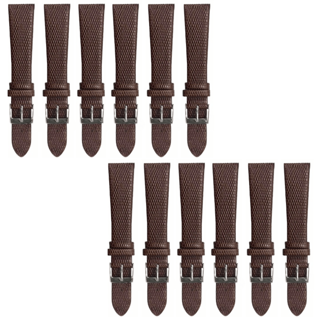 12PCS Lizard Grain Flat CHOCOLATE BROWN Unstitched Genuine Leather Watch Band Size (12MM - 24MM) - Universal Jewelers & Watch Tools Inc.