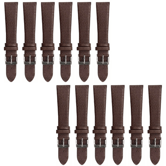 12PCS Lizard Grain Flat CHOCOLATE BROWN Unstitched Genuine Leather Watch Band Size (12MM - 24MM) - Universal Jewelers & Watch Tools Inc.