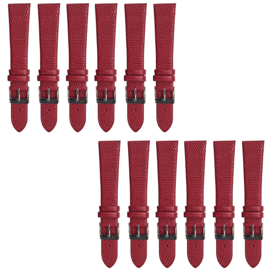 12PCS Lizard Grain Flat RED Unstitched Genuine Leather Watch Band Size (12MM - 24MM) - Universal Jewelers & Watch Tools Inc.