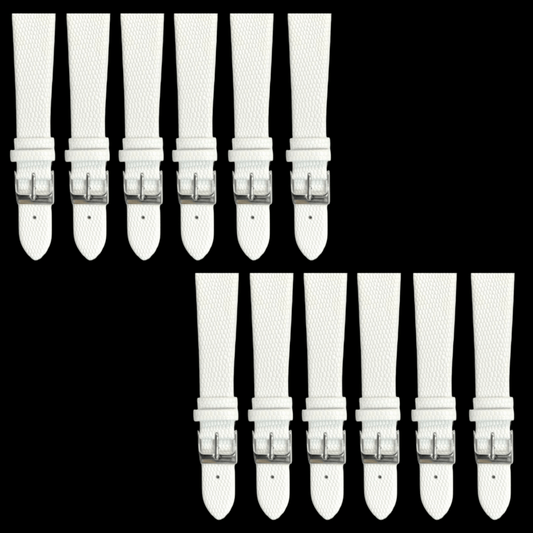 12PCS Lizard Grain Flat WHITE Unstitched Genuine Leather Watch Band Size (12MM - 24MM) - Universal Jewelers & Watch Tools Inc.