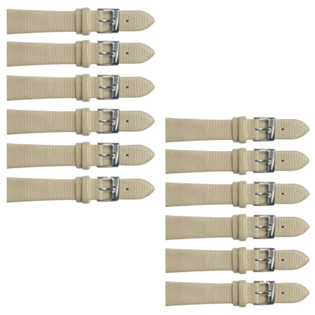 12PCS Lizard Grain Flat BEIGE Unstitched Genuine Leather Watch Band Size (12MM - 24MM) - Universal Jewelers & Watch Tools Inc.