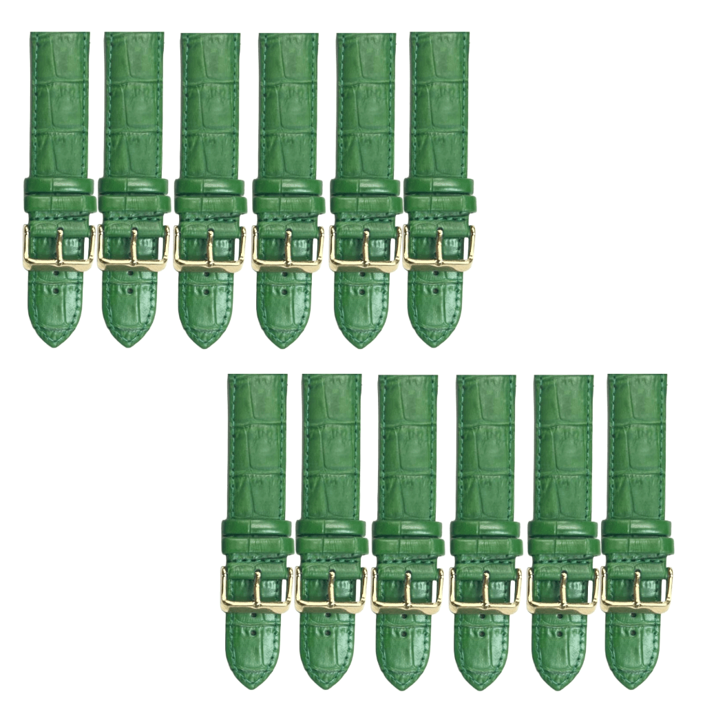 12PCS Alligator Grain GREEN Leather Watch Band (16MM - 24MM) Padded & Stitched - Universal Jewelers & Watch Tools Inc.