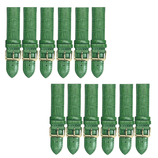 12PCS Alligator Grain GREEN Leather Watch Band (16MM - 24MM) Padded & Stitched - Universal Jewelers & Watch Tools Inc.