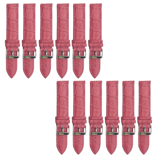 12PCS Alligator Grain PINK Leather Watch Band (12MM - 22MM) Padded & Stitched - Universal Jewelers & Watch Tools Inc.