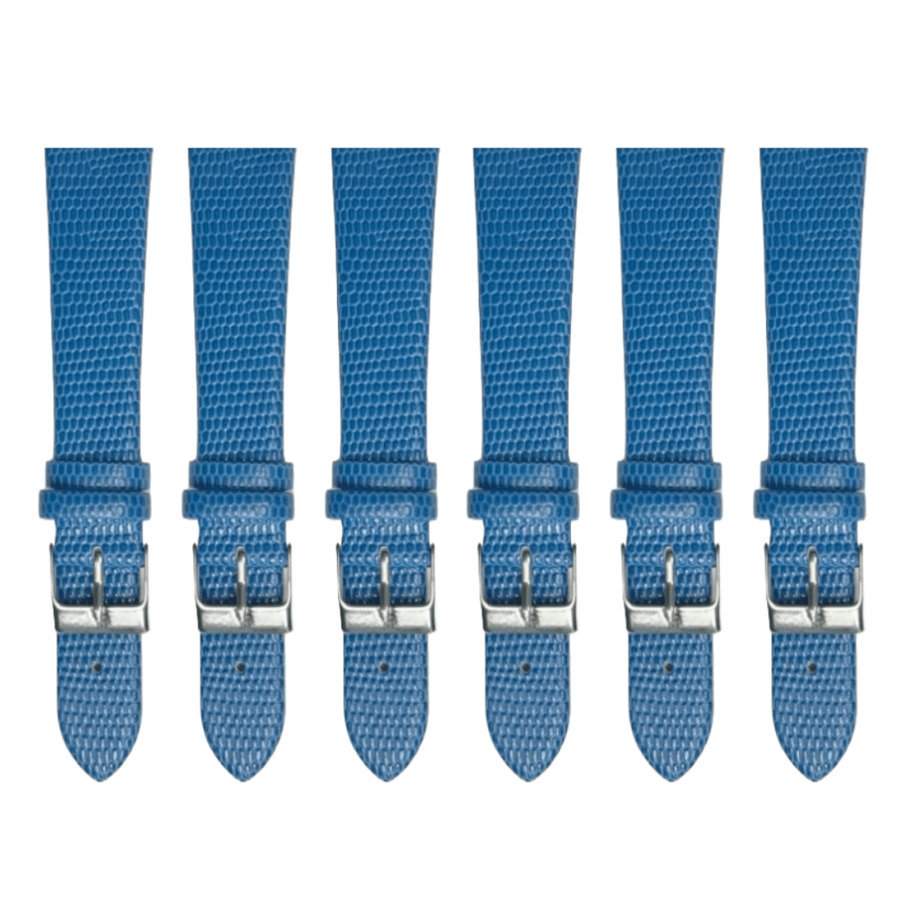 6PCS Lizard Grain Flat SAPPHIRE Blue Unstitched Genuine Leather Watch Band Size (12MM - 24MM) - Universal Jewelers & Watch Tools Inc.