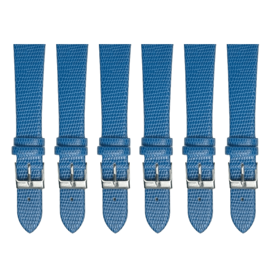 6PCS Lizard Grain Flat SAPPHIRE Blue Unstitched Genuine Leather Watch Band Size (12MM - 24MM) - Universal Jewelers & Watch Tools Inc.