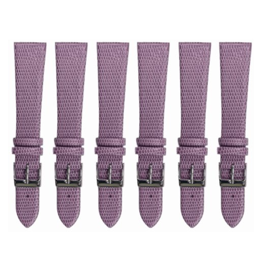 6PCS Lizard Grain Flat PURPLE Unstitched Genuine Leather Watch Band Size (12MM - 24MM) - Universal Jewelers & Watch Tools Inc.