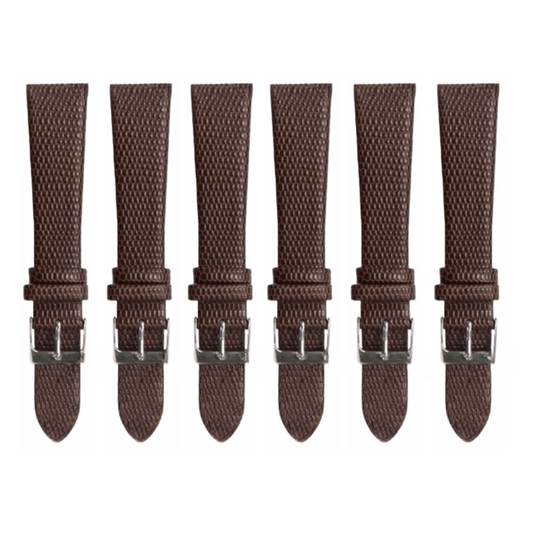 6PCS Lizard Grain Flat CHOCOLATE BROWN Unstitched Genuine Leather Watch Band Size (12MM - 24MM) - Universal Jewelers & Watch Tools Inc.