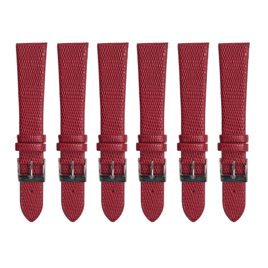 6PCS Lizard Grain Flat RED Unstitched Genuine Leather Watch Band Size (12MM - 24MM) - Universal Jewelers & Watch Tools Inc.