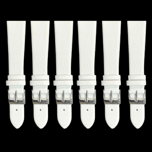 6PCS Lizard Grain Flat WHITE Unstitched Genuine Leather Watch Band Size (12MM - 24MM) - Universal Jewelers & Watch Tools Inc.
