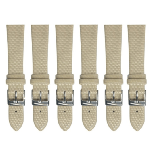 6PCS Lizard Grain Flat BEIGE Unstitched Genuine Leather Watch Band Size (12MM - 24MM) - Universal Jewelers & Watch Tools Inc.