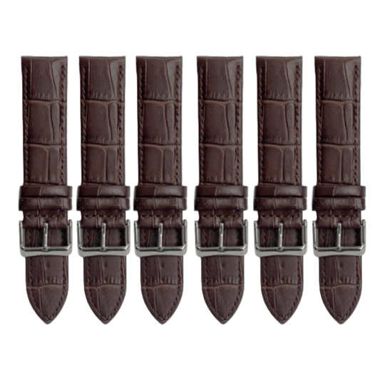 6PCS Alligator Grain Dark Brown Leather Watch Band (12MM - 30MM + XXL Sizes) Padded w/Brown Stitches - Universal Jewelers & Watch Tools Inc.