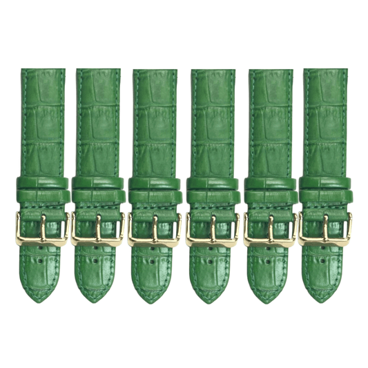 6PCS Alligator Grain GREEN Leather Watch Band (16MM - 24MM) Padded & Stitched - Universal Jewelers & Watch Tools Inc.