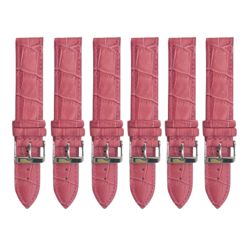 6PCS Alligator Grain PINK Leather Watch Band (12MM - 22MM) Padded & Stitched - Universal Jewelers & Watch Tools Inc.