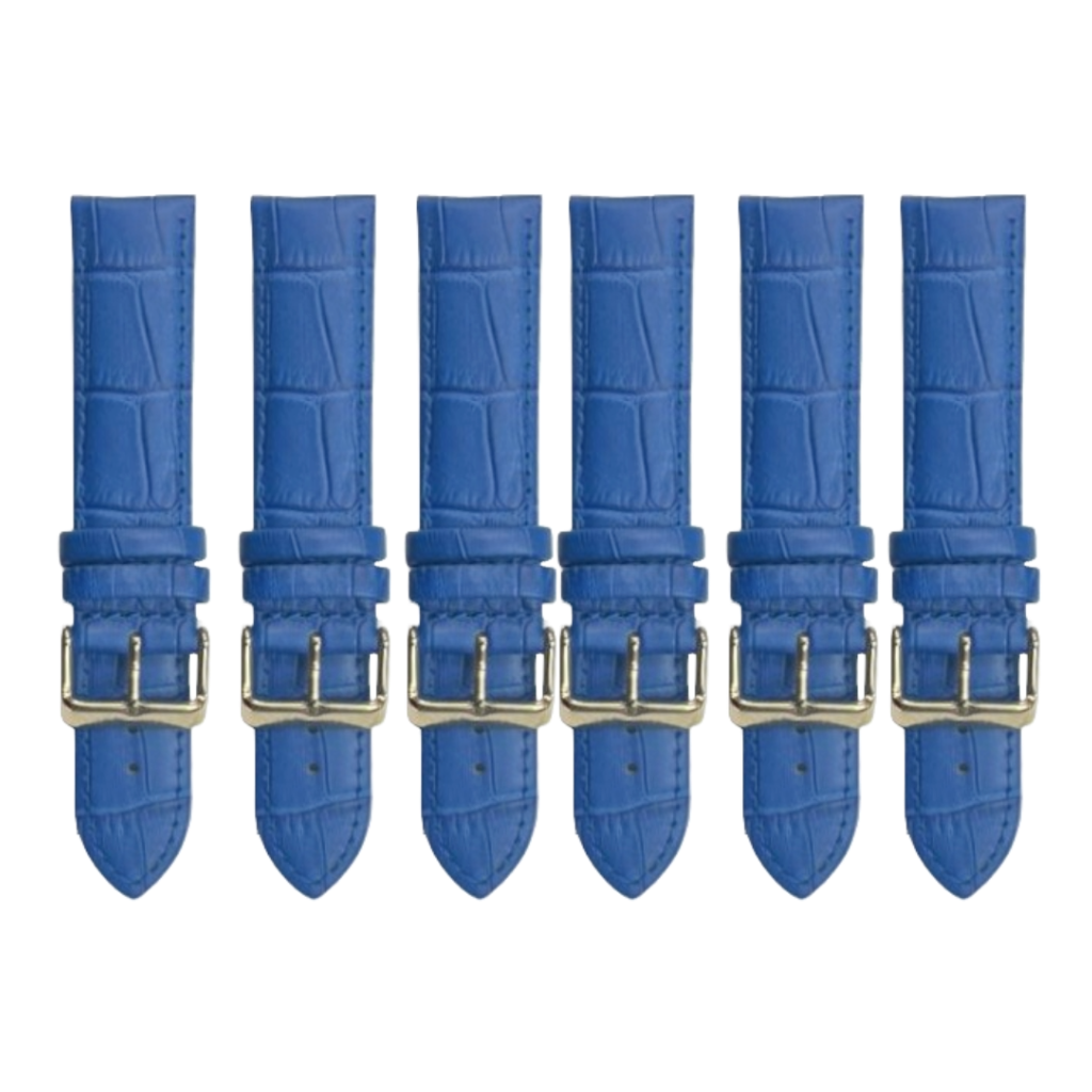 6PCS Alligator Grain DEMIN Blue Leather Watch Band (18MM & 20MM) Padded & Stitched