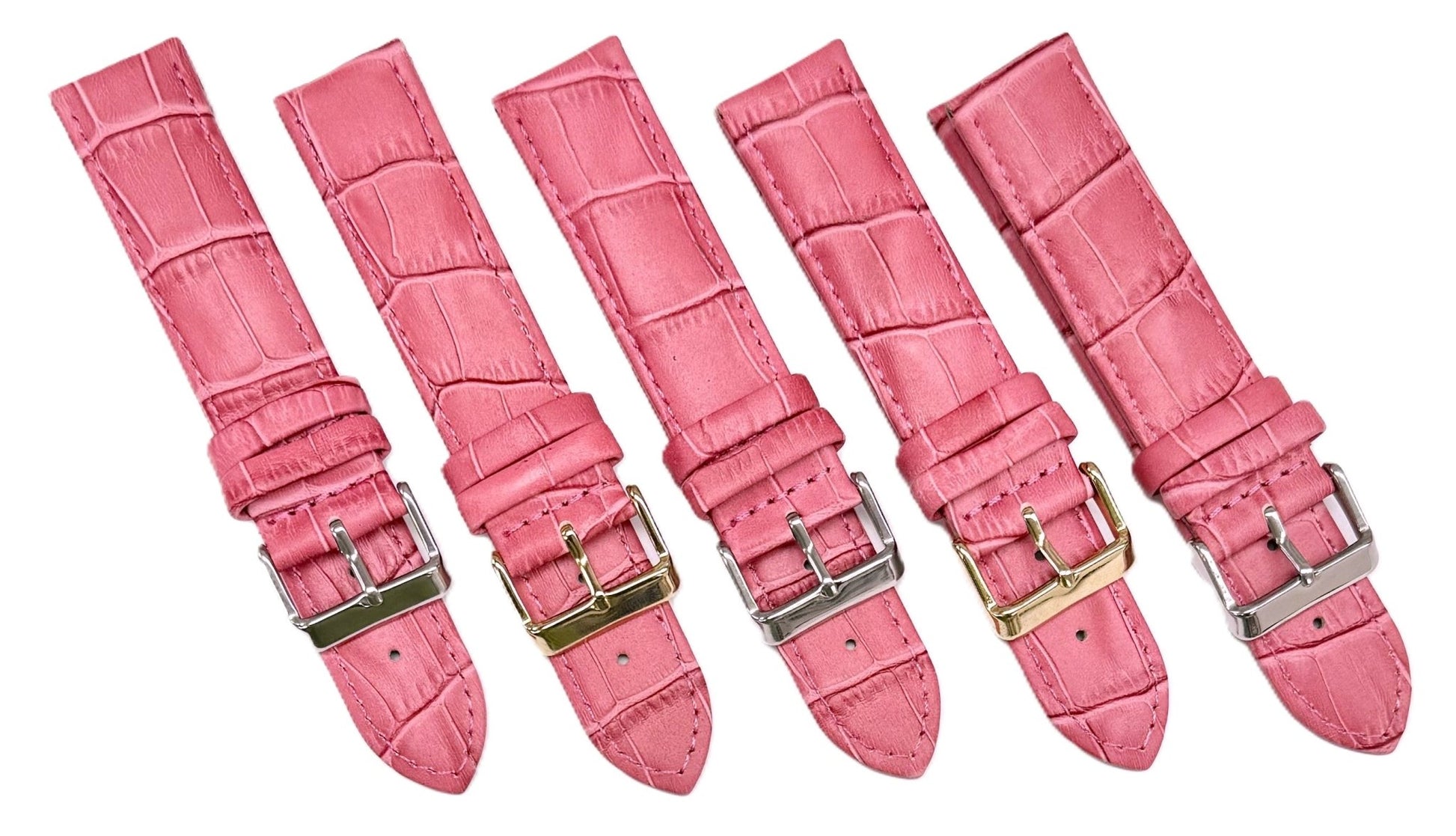 Watch Band Pink Genuine Leather Alligator Grain Padded, Stitched, 12mm - 22mm - Universal Jewelers & Watch Tools Inc.