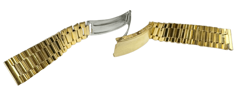 18MM Classic President Style Gold Color Stainless Steel Watch Bands with Regular Clasp - Universal Jewelers & Watch Tools Inc.