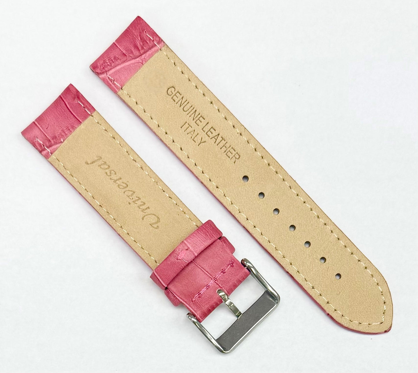 Watch Band Pink Genuine Leather Alligator Grain Padded, Stitched, 12mm - 22mm - Universal Jewelers & Watch Tools Inc.