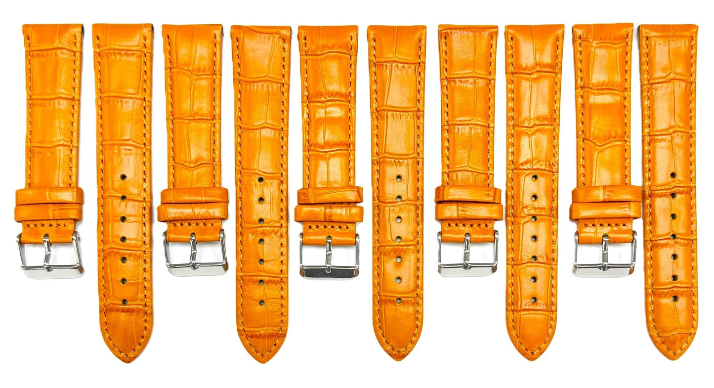Watch Band Orange Genuine Leather Alligator Grain Padded, Stitched, 12mm - 24mm - Universal Jewelers & Watch Tools Inc.